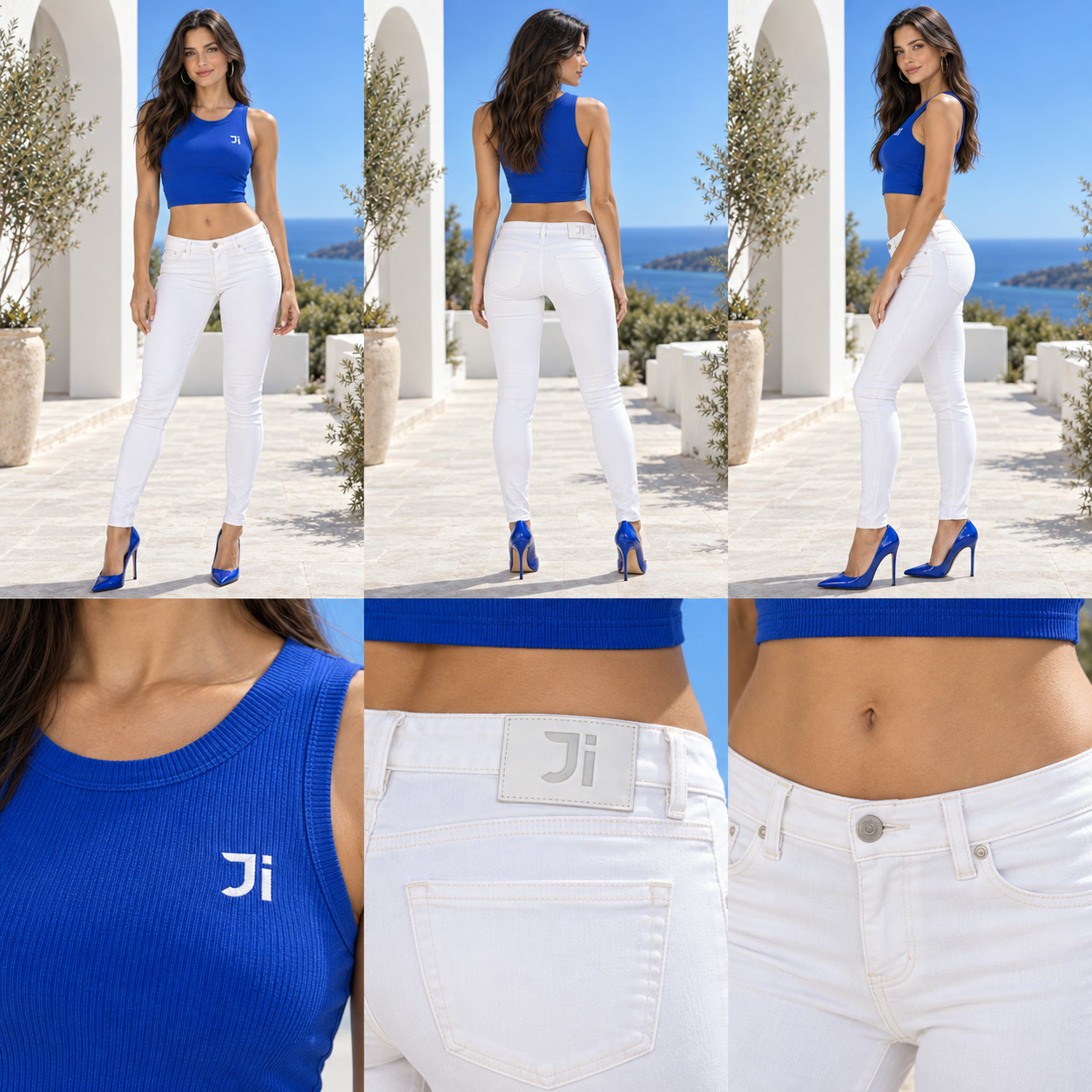 The white skinny — front view with stilettos